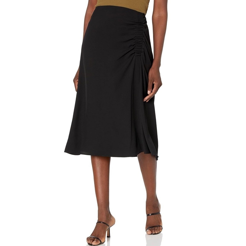 DKNY Women's Pull on Pleated Everyday Midi‎ Skirt Casual Black Sz 2